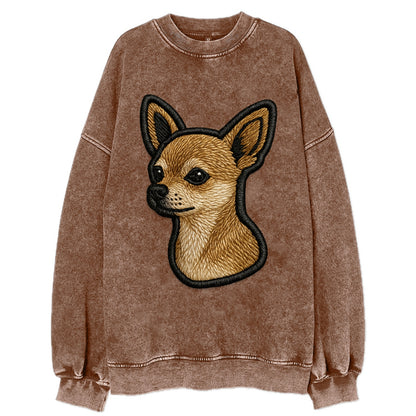 Chihuahua - Modern tiny dog logo with bo - Vintage Sweatshirt - Brown
