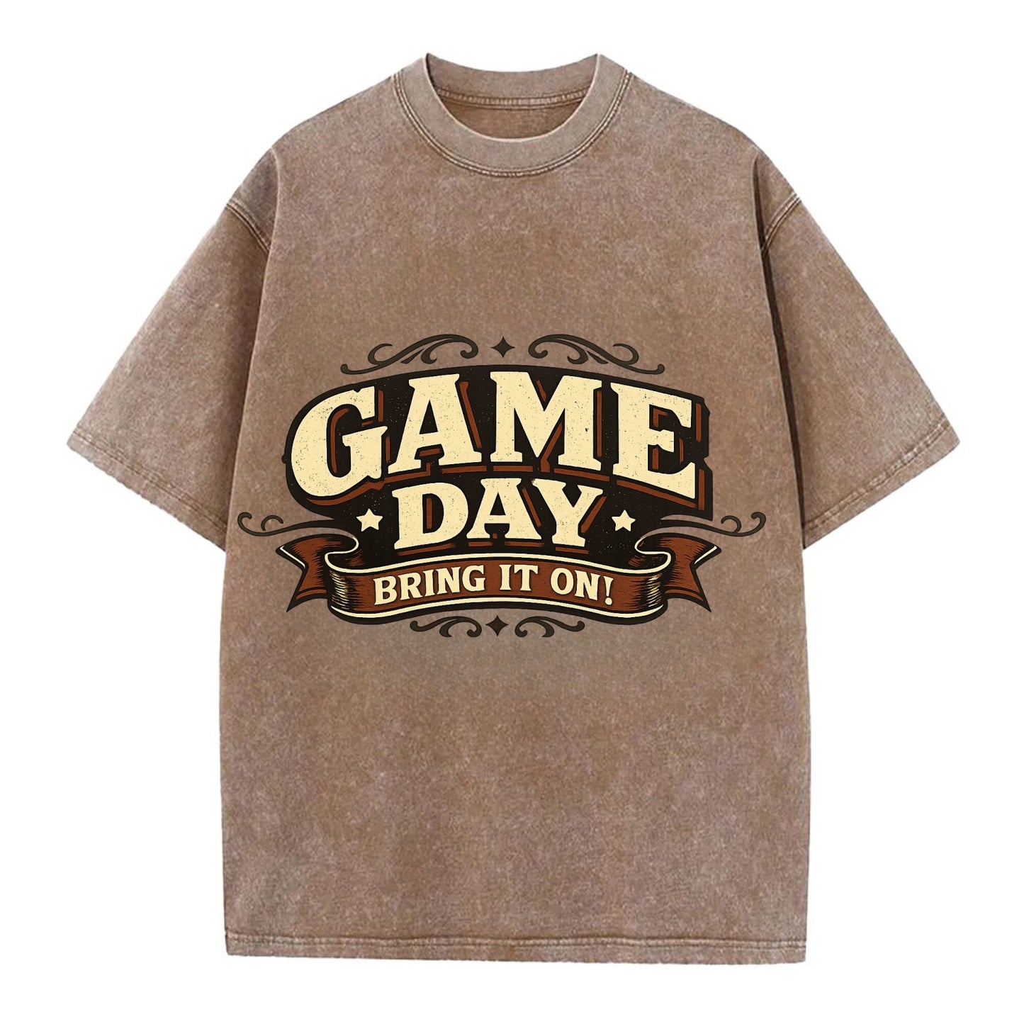 Bold typography design - "GAME DAY" - competition ready, bring it on - Vintage T-shirt - Brown