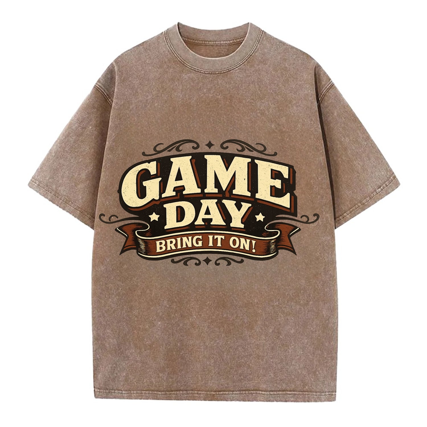 Bold typography design - "GAME DAY" - competition ready, bring it on - Vintage T-shirt - Brown