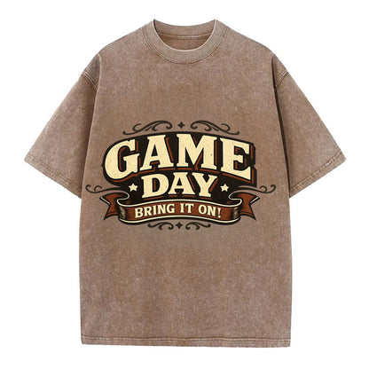 Bold typography design - "GAME DAY" - competition ready, bring it on - Vintage T-shirt - Brown