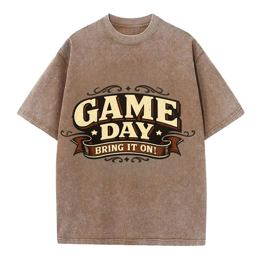Bold typography design - "GAME DAY" - competition ready, bring it on - Vintage T-shirt - Brown
