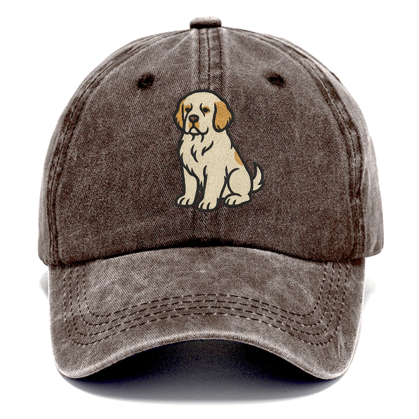 Clumber Spaniel - White with lemon markings embroidered pose - Classic Cap - Brown