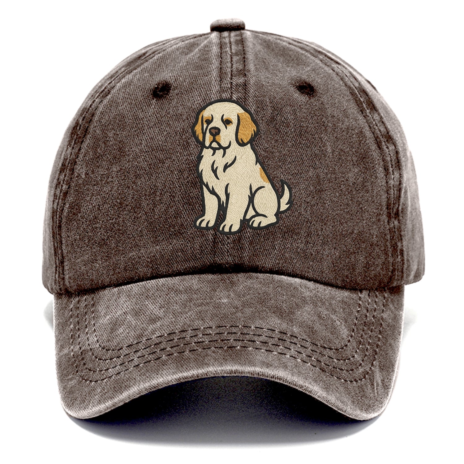 Clumber Spaniel - White with lemon markings embroidered pose - Classic Cap - Brown
