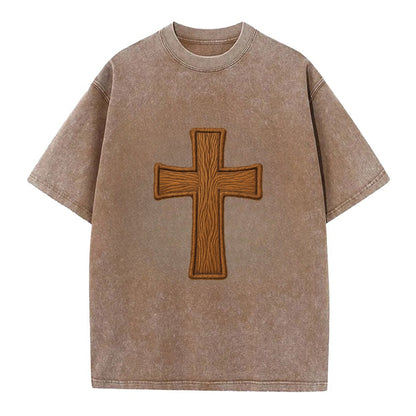 Carved Cross  - Vintage T-shirt - Brown