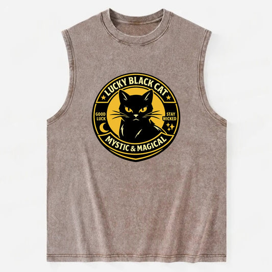 Mystic Feline Emblem - Vintage Washed Tank - Brown