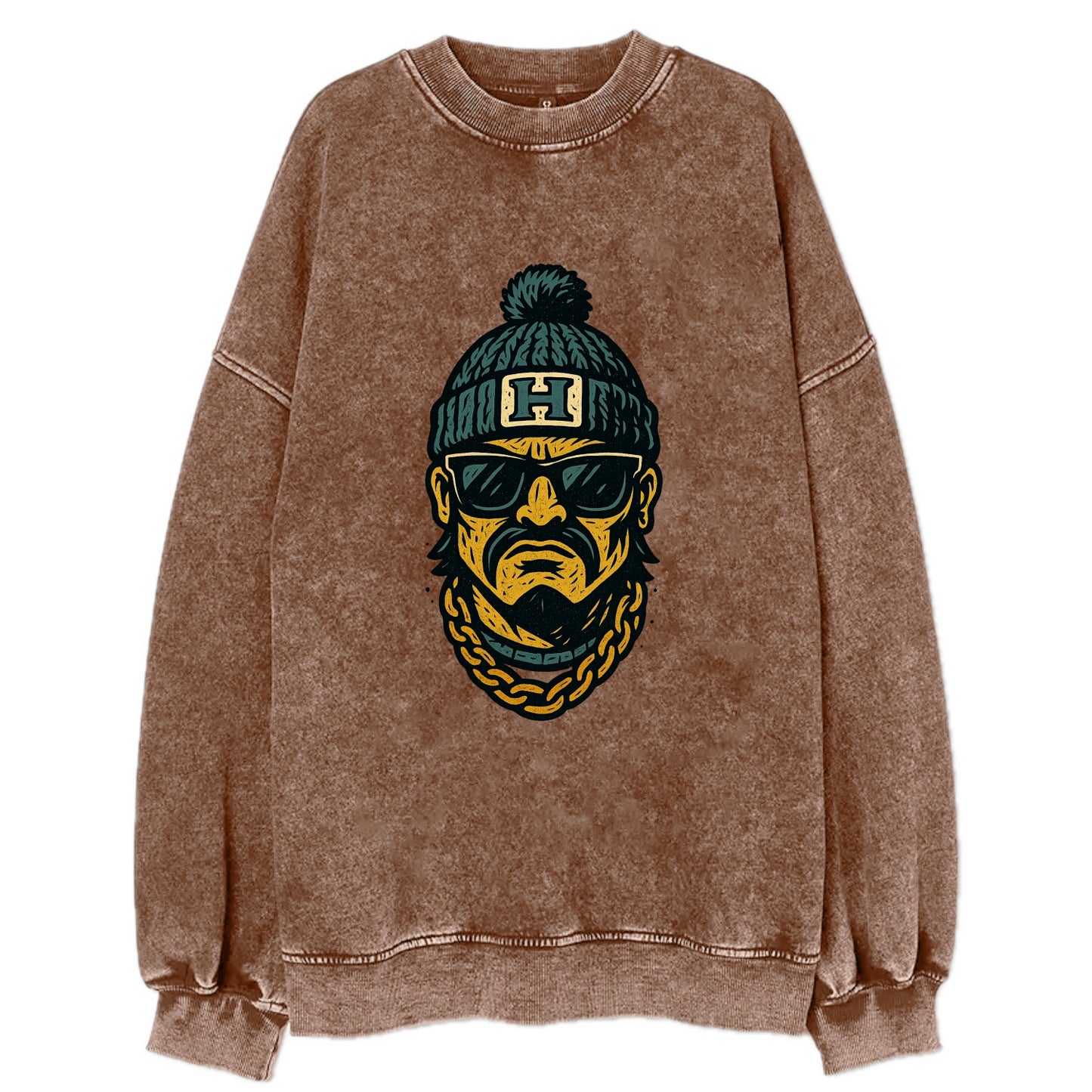Honolulu Warrior wearing Hawaii beanie with H patch - Vintage Sweatshirt - Brown