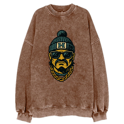 Honolulu Warrior wearing Hawaii beanie with H patch - Vintage Sweatshirt - Brown