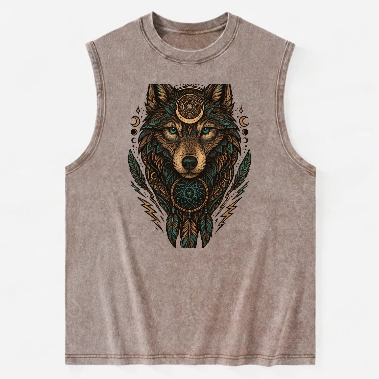 Storm Wolf Thunder  - Vintage Washed Tank - Brown