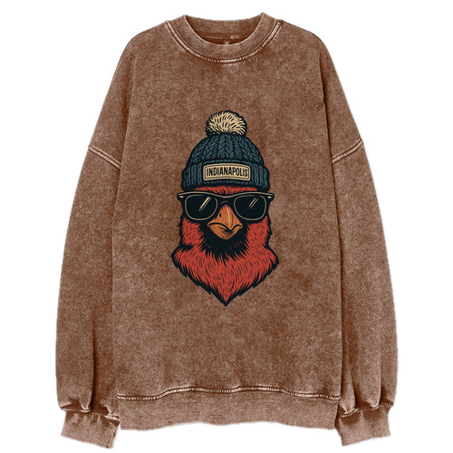 Indiana Cardinal wearing Indianapolis beanie with pom pom and wayfarer - Vintage Sweatshirt