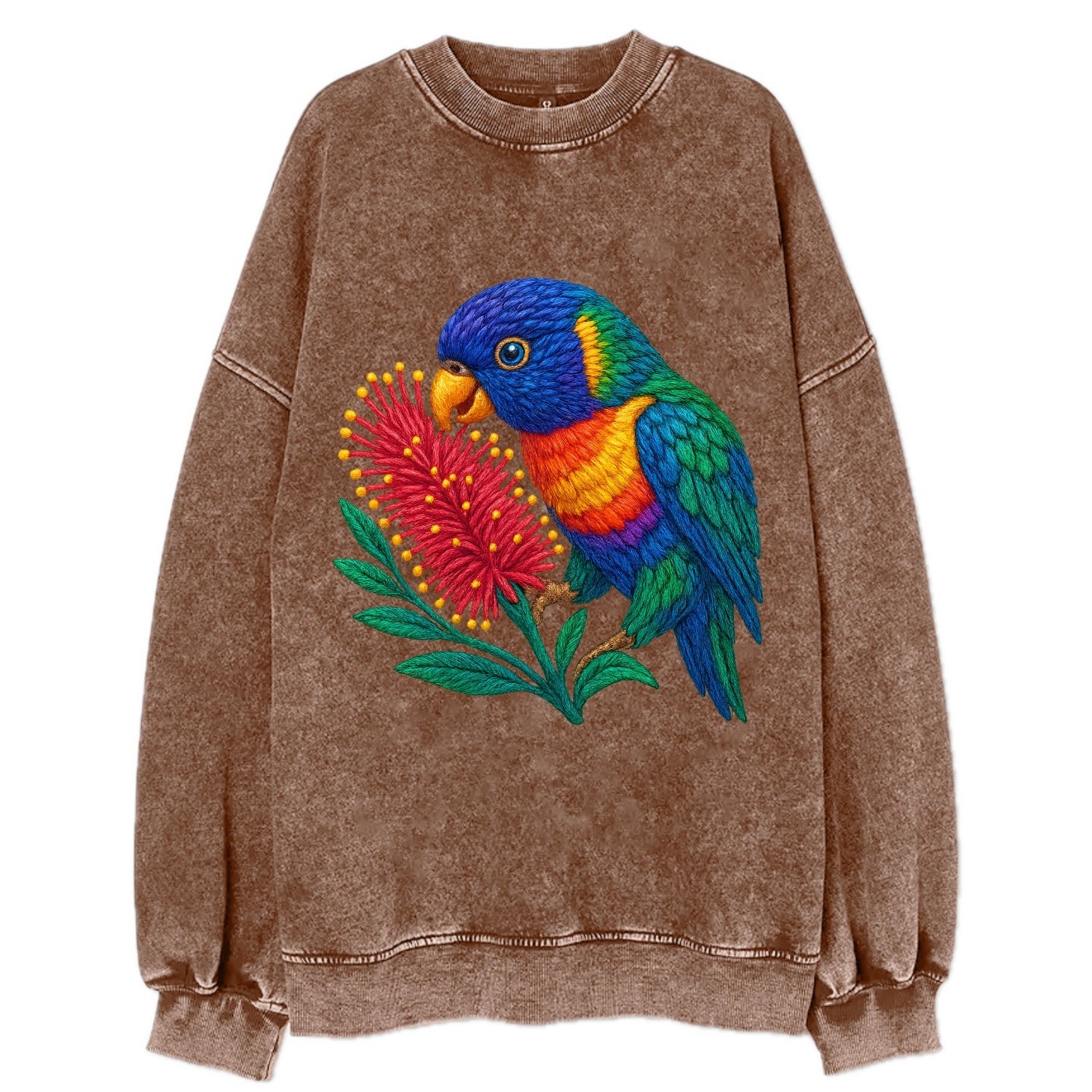 Rainbow Lorikeet Bottlebrush - Vintage Sweatshirt - Brown