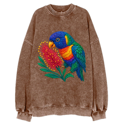 Rainbow Lorikeet Bottlebrush - Vintage Sweatshirt - Brown