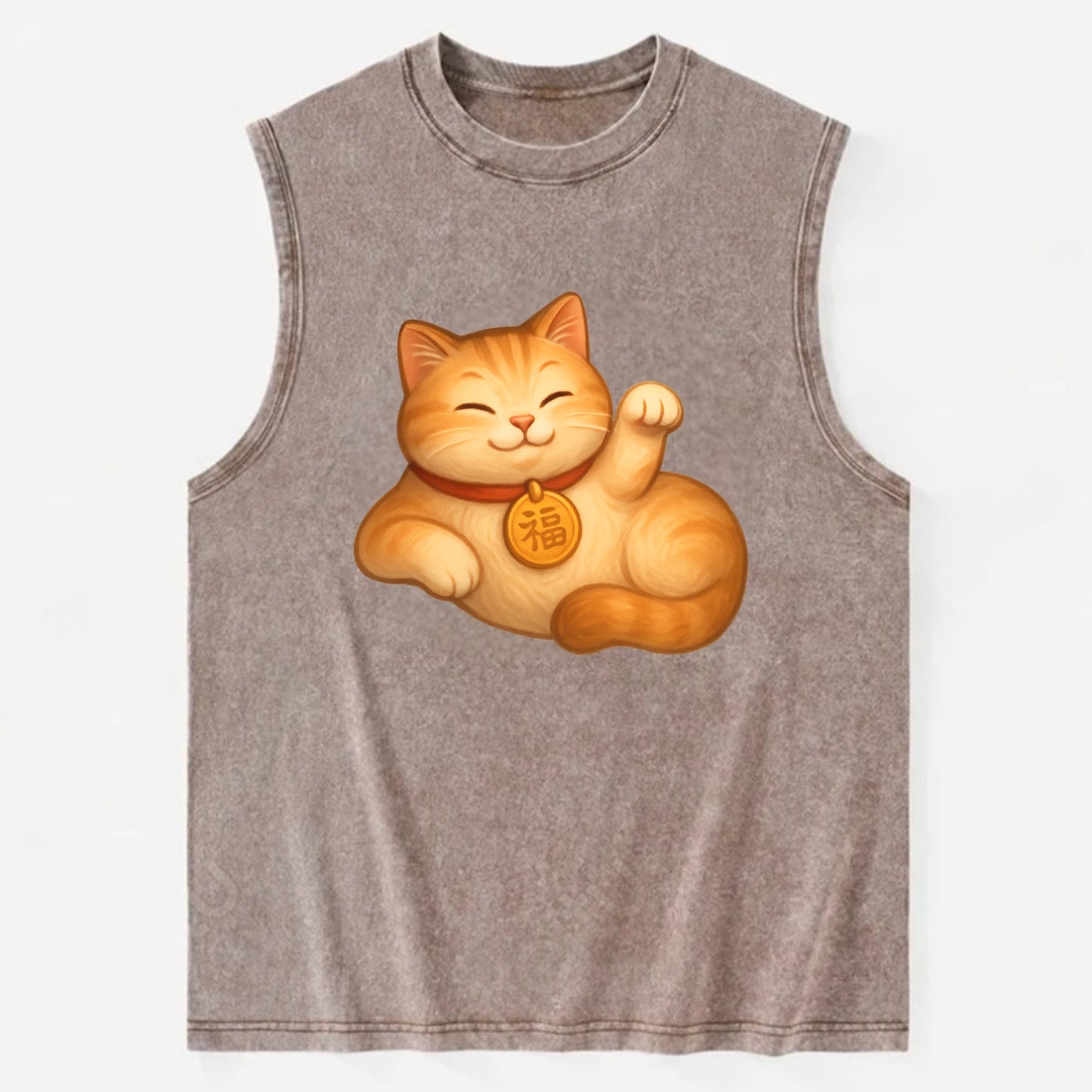 Maneki Neko Pose - Vintage Washed Tank - Brown