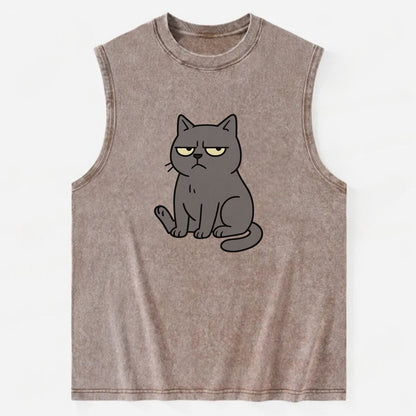 The Cat Judging Silently - Vintage Washed Tank - Brown