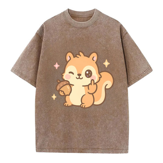 sweet squirrel holding acorn in one paw, flipping off with the other - Vintage T-shirt - Brown