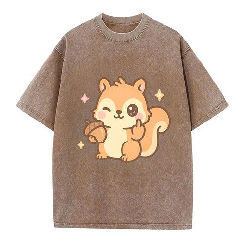 sweet squirrel holding acorn in one paw, flipping off with the other - Vintage T-shirt