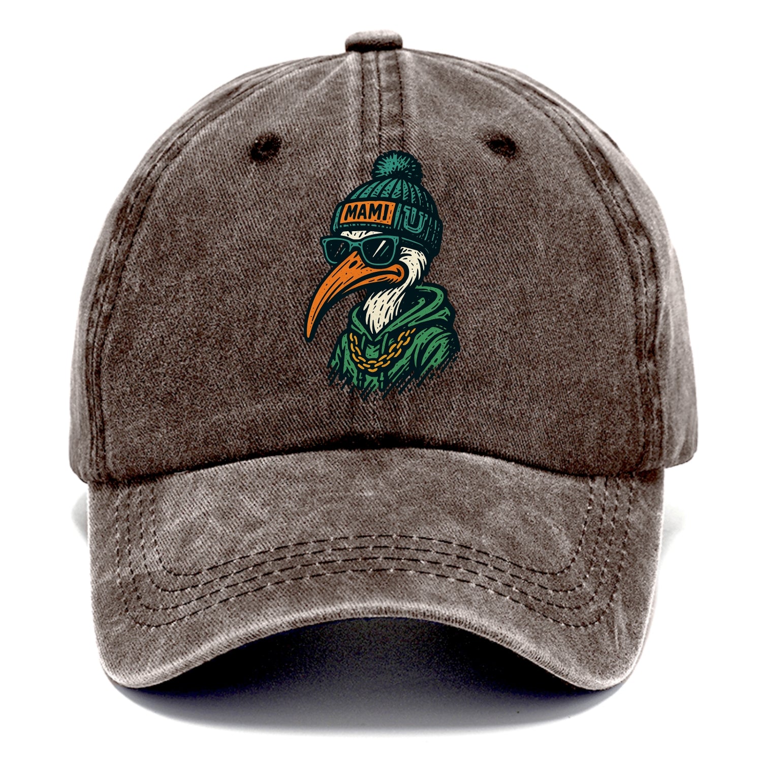 Coral Gables Ibis wearing Miami beanie with U patch - Classic Cap - Brown