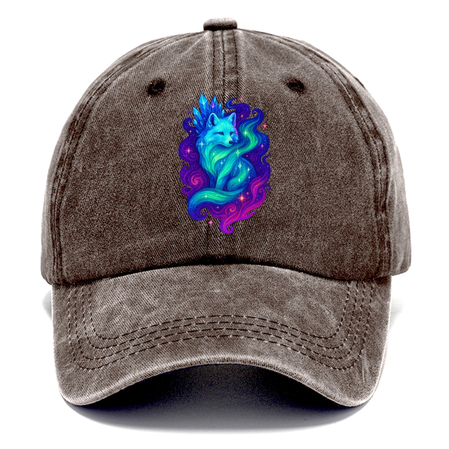 Ethereal arctic fox with fur that transforms into crystal formations, northern lights - Classic Cap - Brown