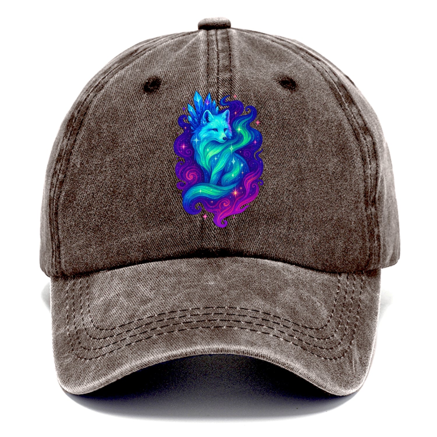 Ethereal arctic fox with fur that transforms into crystal formations, northern lights - Classic Cap - Brown