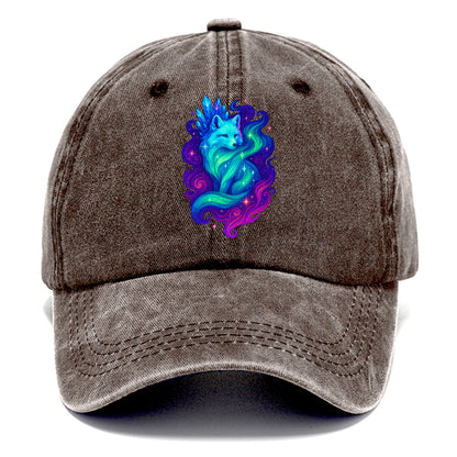 Ethereal arctic fox with fur that transforms into crystal formations, northern lights - Classic Cap - Brown