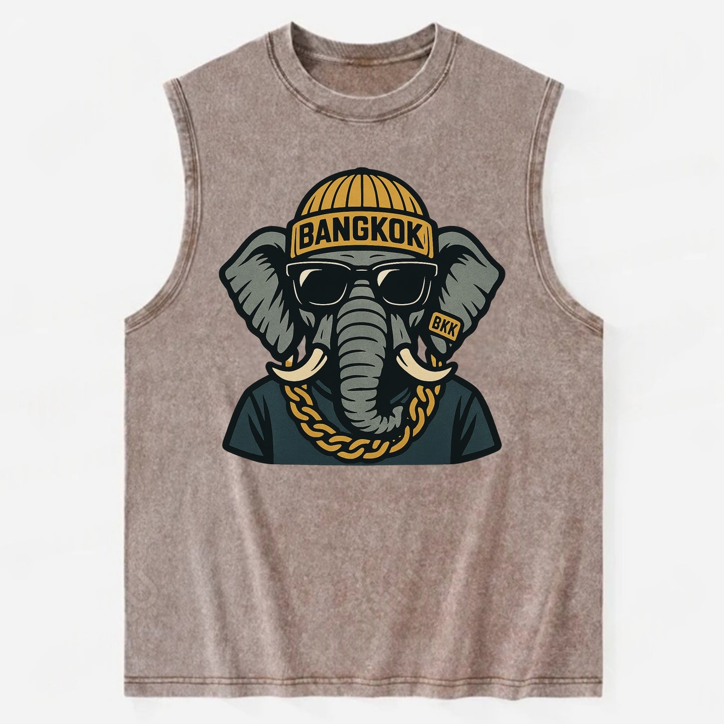 Bangkok Elephant - Vintage Washed Tank - Brown