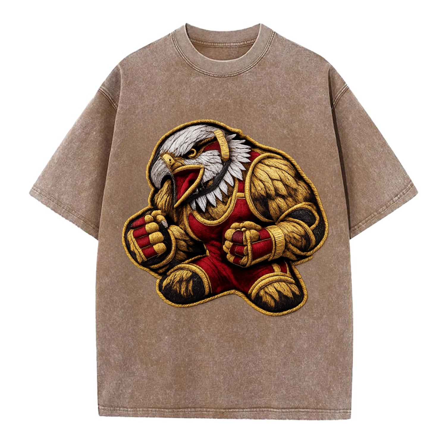 Embroidered patch design - WRESTLING EAGLE - fierce eagle with wrestling singlet - Vintage T-shirt - Brown