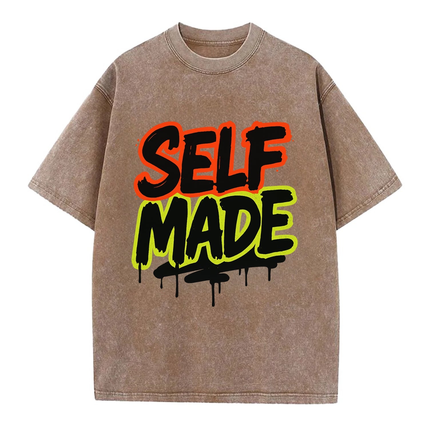 Bold typography design - "SELF MADE" - built from nothing, earned success - Vintage T-shirt - Brown