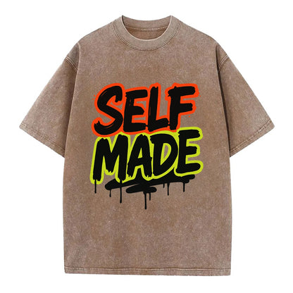 Bold typography design - "SELF MADE" - built from nothing, earned success - Vintage T-shirt - Brown