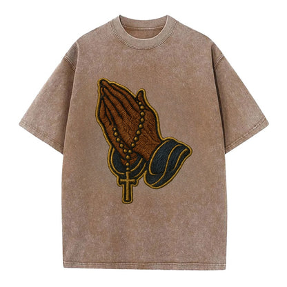 Praying Hands  - Vintage T-shirt - Brown