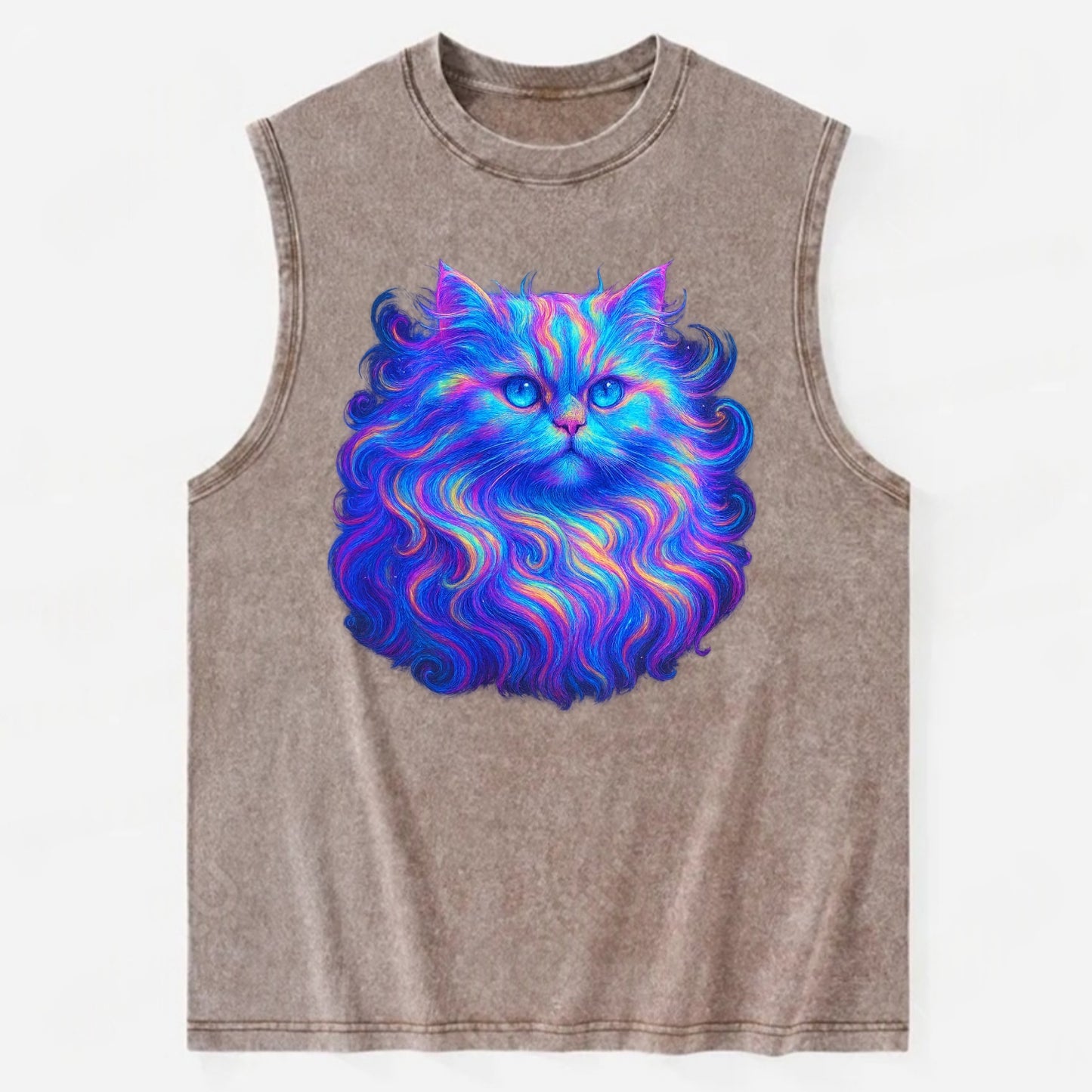 Luxurious Persian cat with flowing fur that refracts into rainbow prisms, - Vintage Washed Tank - Brown