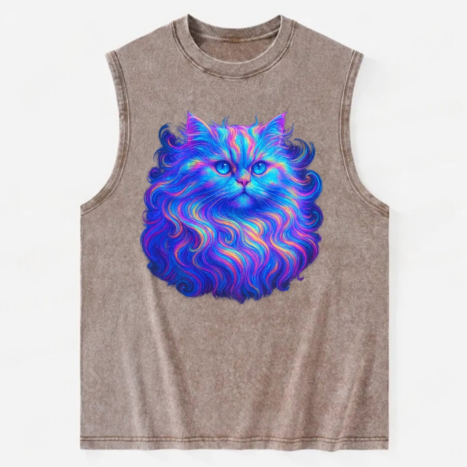 Luxurious Persian cat with flowing fur that refracts into rainbow prisms, - Vintage Washed Tank - Brown
