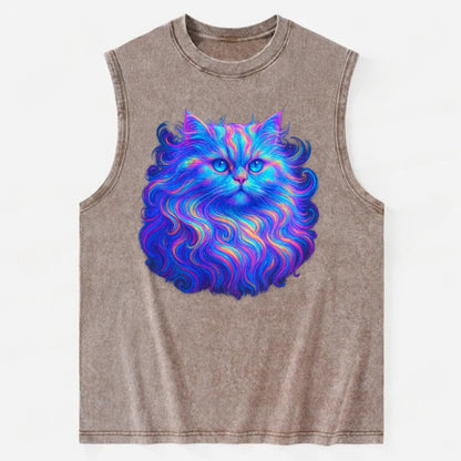 Luxurious Persian cat with flowing fur that refracts into rainbow prisms, - Vintage Washed Tank - Brown