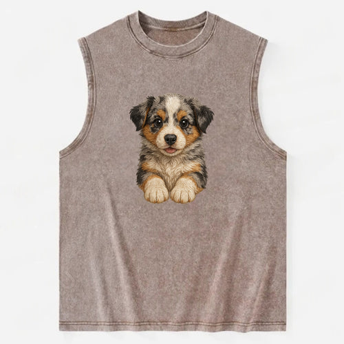 Baby Australian Shepherd Puppy - merle coat, bright eyes, fluffy, - Vintage Washed Tank