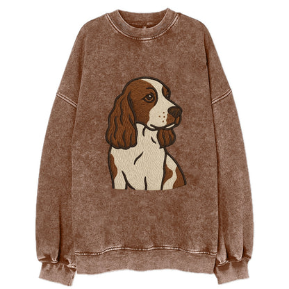 English Cocker Spaniel - Liver and white embroidered design - Vintage Sweatshirt - Brown