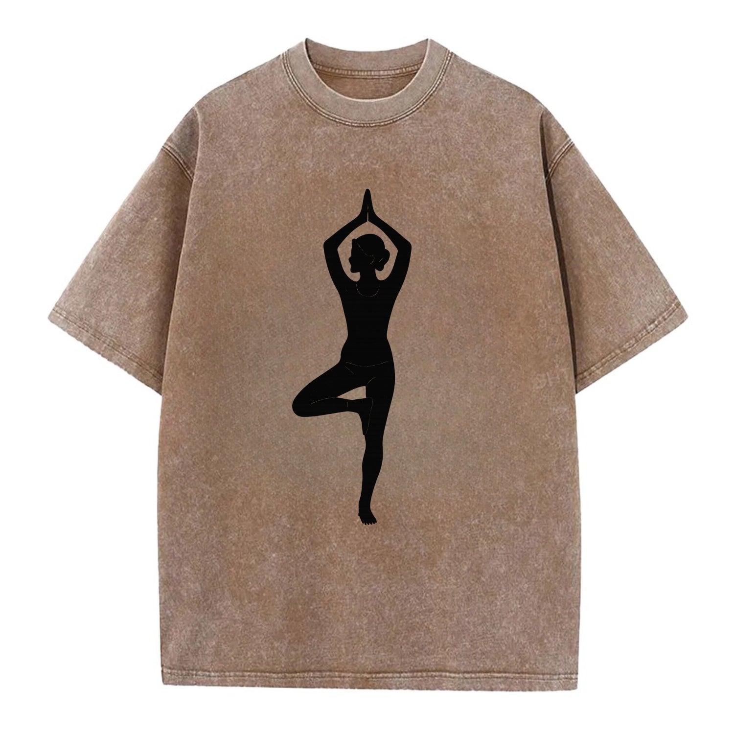 Yogi in tree pose silhouette - Vintage T-shirt - Brown
