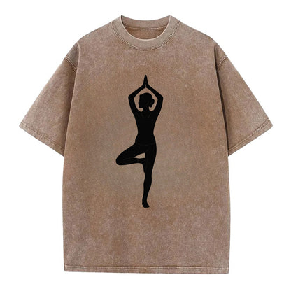 Yogi in tree pose silhouette - Vintage T-shirt - Brown