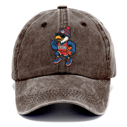 Philadelphia Eagle wearing 76ers red white and blue beanie with bell patch and - Classic Cap - Brown