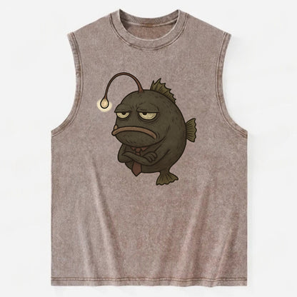 THE ANGLERFISH LURES DISAPPOINTMENT | Dark gray anglerfish with dim light - Vintage Washed Tank - Brown