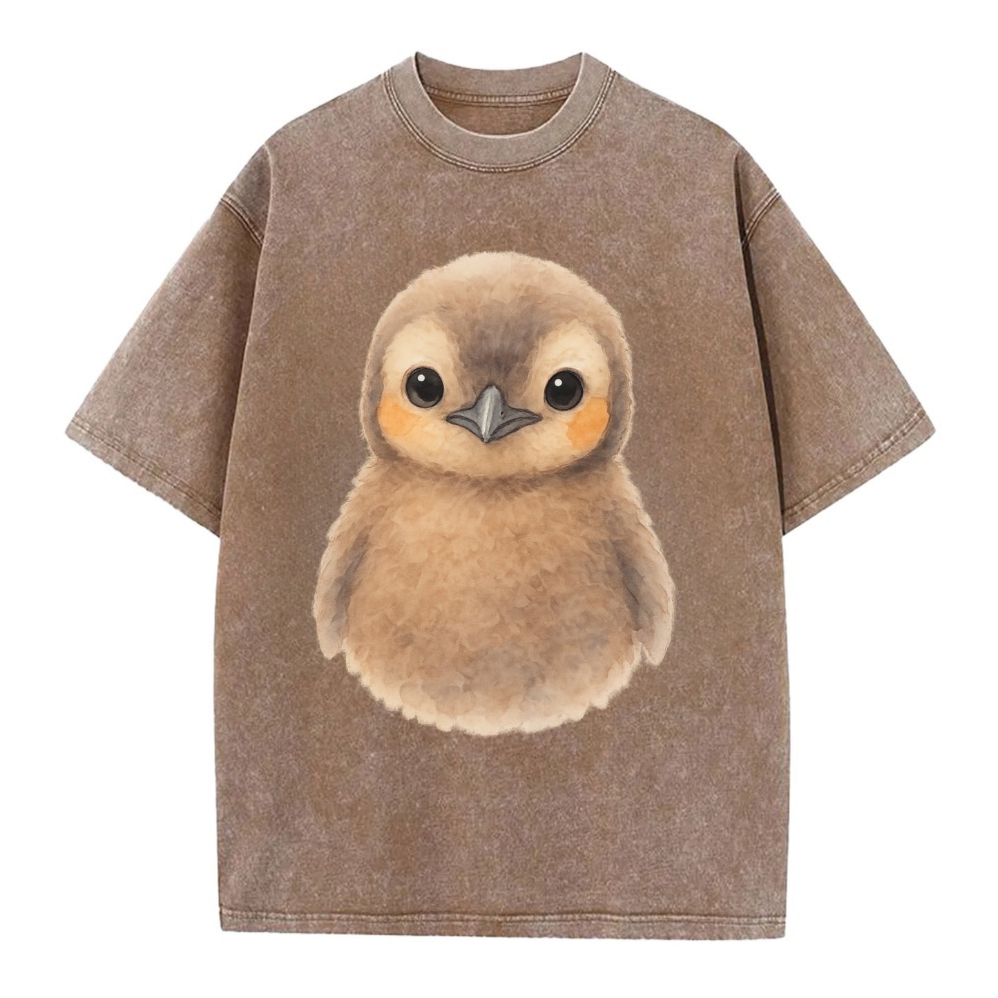 Baby King Penguin - orange cheek patches, fluffy brown, large eyes, front-facing, - Vintage T-shirt - Brown