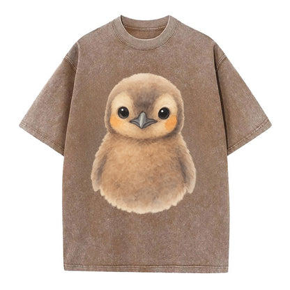 Baby King Penguin - orange cheek patches, fluffy brown, large eyes, front-facing, - Vintage T-shirt - Brown