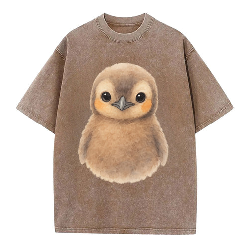 Baby King Penguin - orange cheek patches, fluffy brown, large eyes, front-facing, - Vintage T-shirt