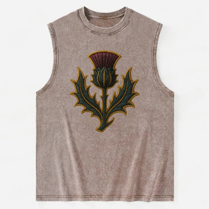 Scottish Thistle  - Vintage Washed Tank - Brown
