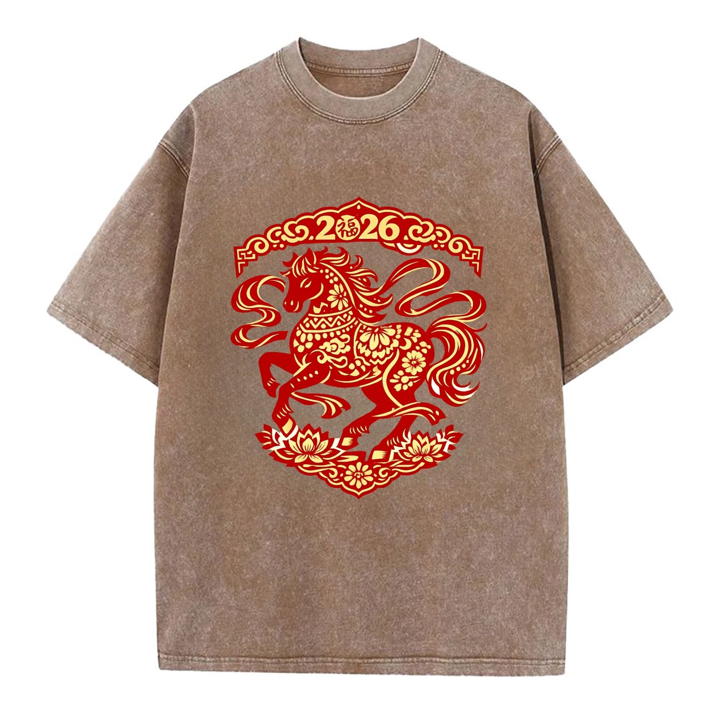 DANCING HORSE | Elegant prancing horse in motion | Graceful curved pose | - Vintage T-shirt - Brown