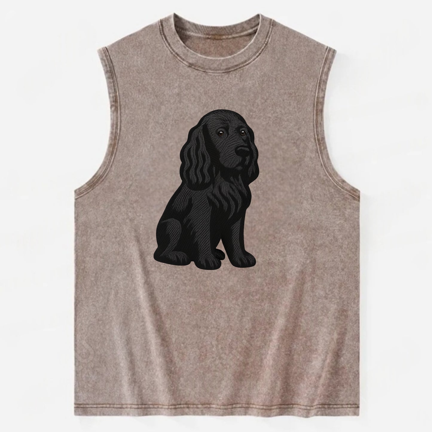 Field Spaniel - Black silky coat embroidered pose - Vintage Washed Tank - Brown