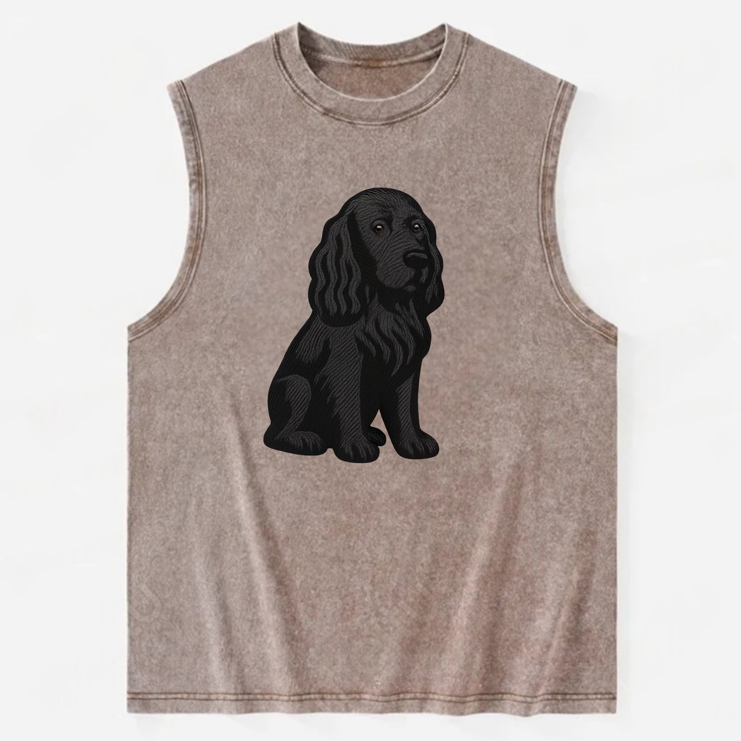 Field Spaniel - Black silky coat embroidered pose - Vintage Washed Tank - Brown