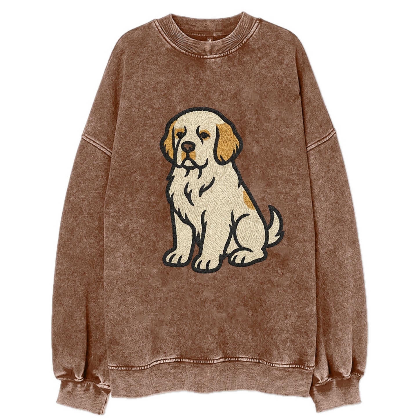 Clumber Spaniel - White with lemon markings embroidered pose - Vintage Sweatshirt - Brown