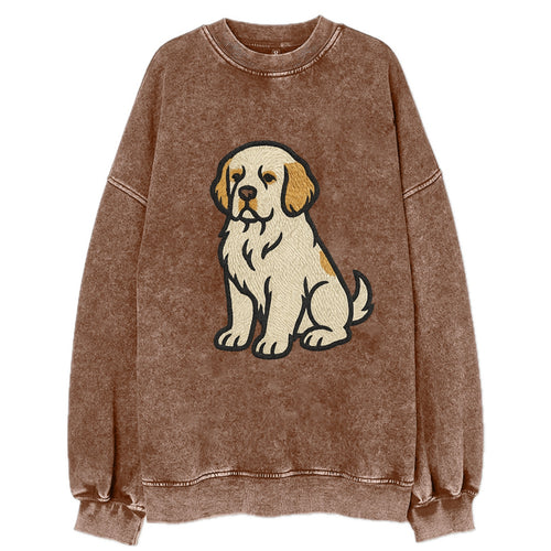 Clumber Spaniel - White with lemon markings embroidered pose - Vintage Sweatshirt