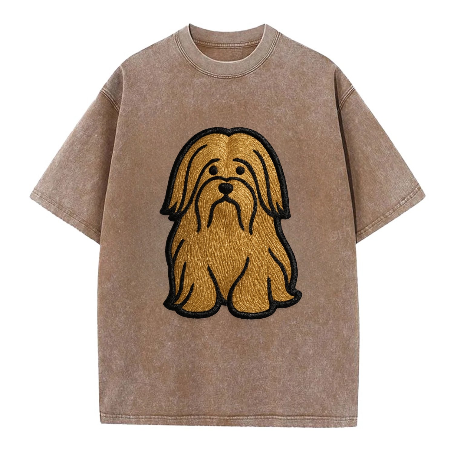Lhasa Apso - Trendy long-haired design w - Vintage T-shirt - Brown