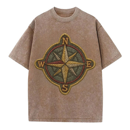Compass rose with cardinal directions - explorer symbol - Vintage T-shirt - Brown