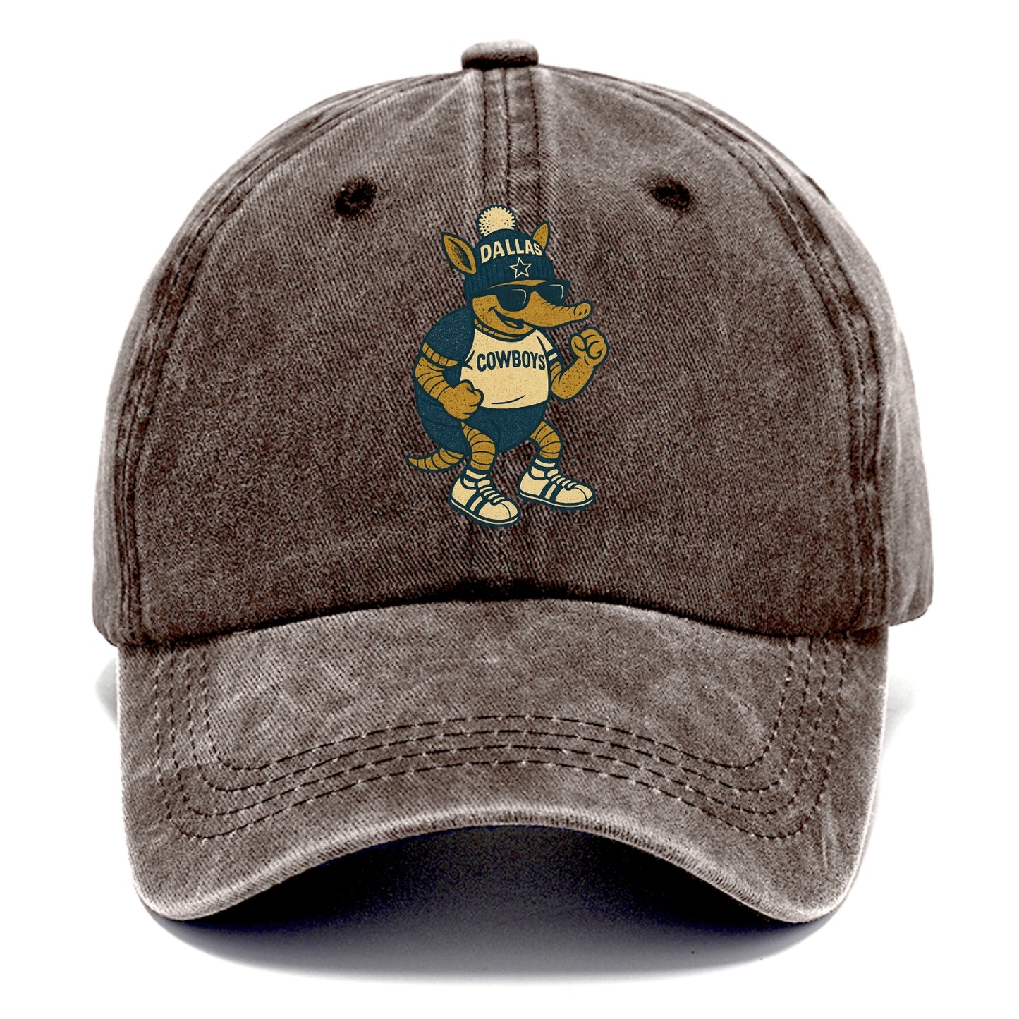 Dallas Armadillo wearing Cowboys beanie with lone star patch and wayfarer sunglasses - Classic Cap - Brown