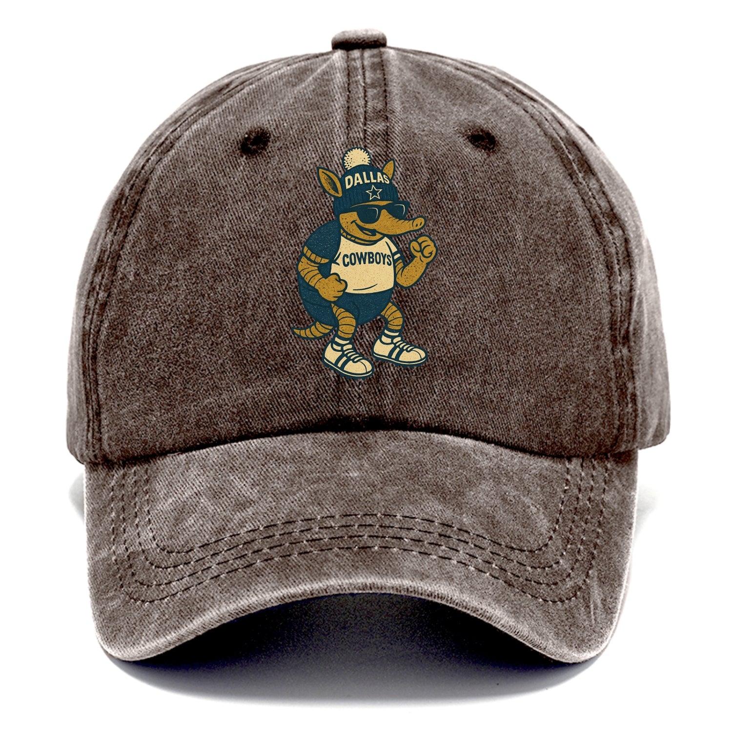 Dallas Armadillo wearing Cowboys beanie with lone star patch and wayfarer sunglasses - Classic Cap - Brown